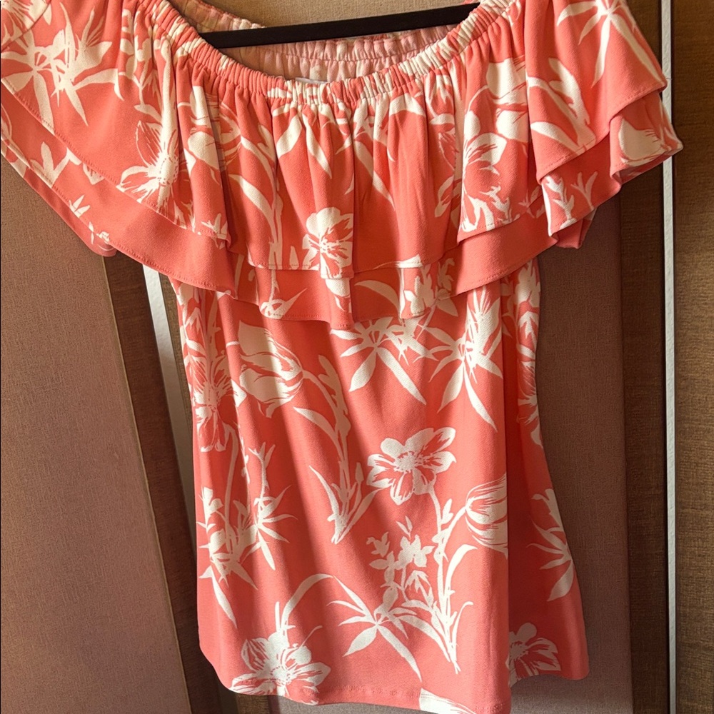 Charter Club Coral Floral on or Off-Shoulder Blouse medium